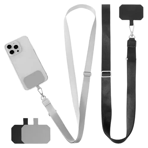 Phone Crossbody Lanyard Mabor 2 Pcs Cell Phone Neck Lanyard Strap Crossbody with 2 Pcs Patches Nylon Phone Charm Lanyard for Cell Phone Accessories Fit All Smartphones (Black Grey)