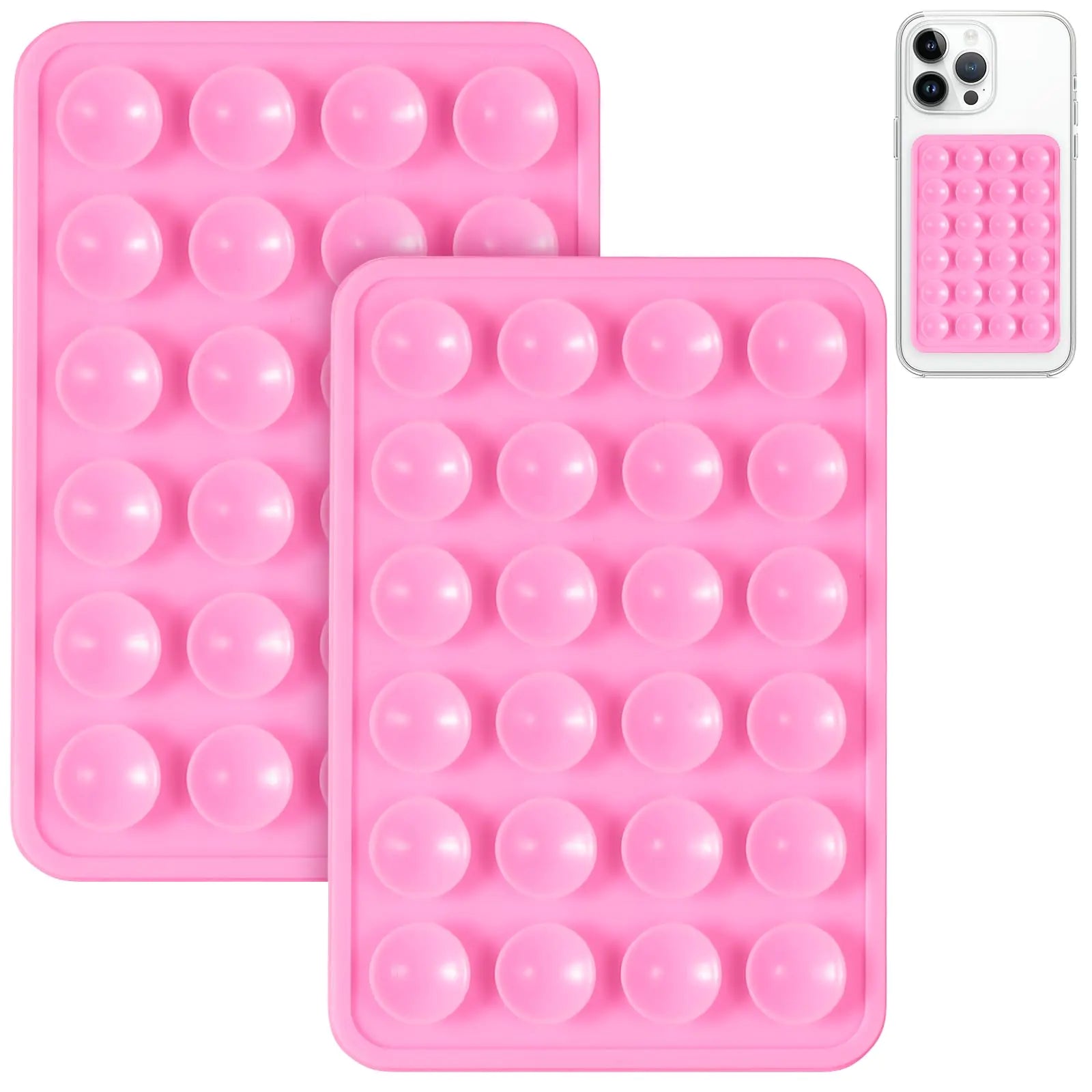 2PCS Silicone Suction Phone Case Mount Hands-Free Phone Accessories Holder Durable Strong Grip Holder for Selfies and Videos Silicon Phone Stand for Cell Phone (2 Pack Pink)