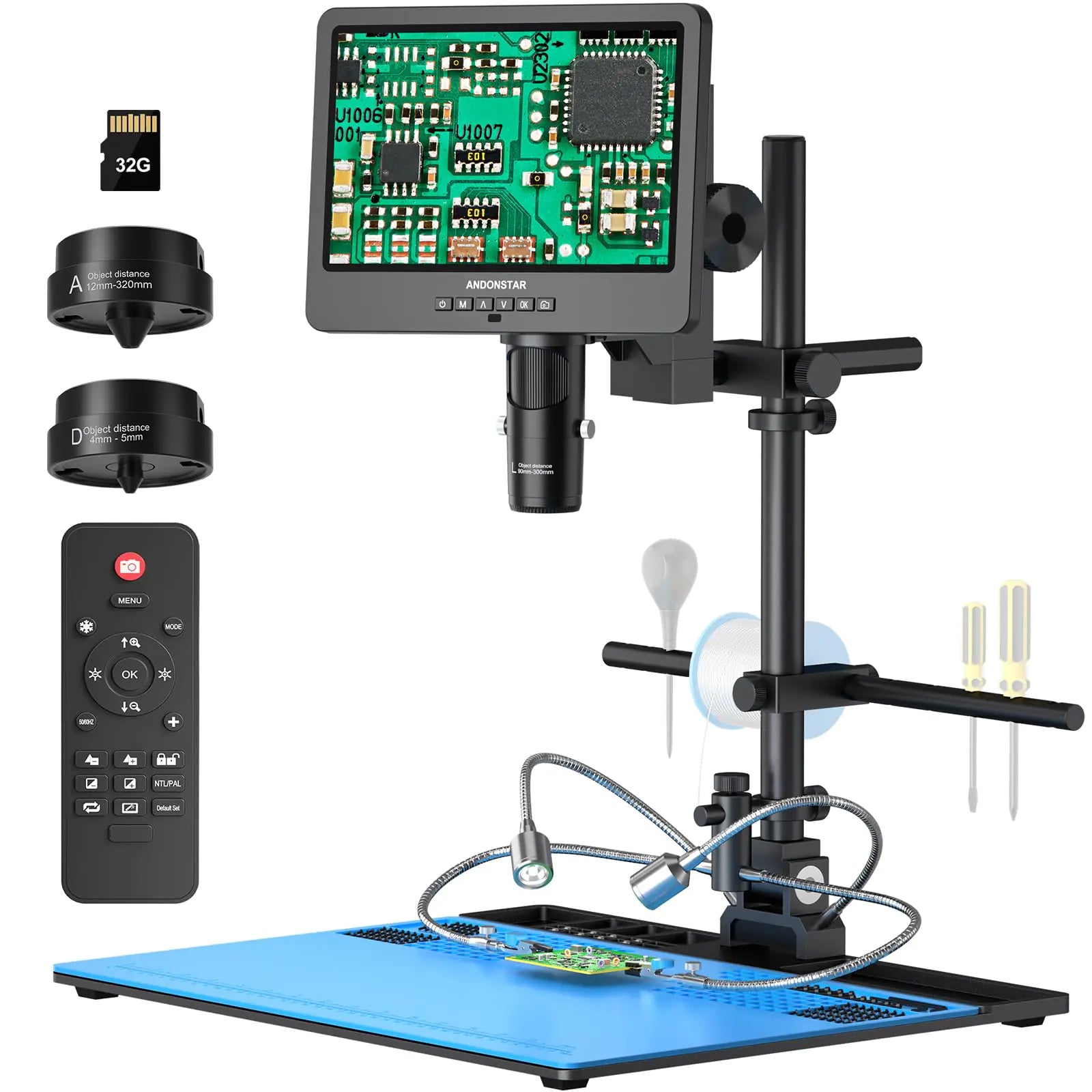 Andonstar AD249S-Max 10.1 HDMI Digital Microscope with Super Max Soldering Station Helping Hands 2000X 3 Lens 2160P UHD Video Record Soldering Microscope for Electronics Repair Slides 32GB Card