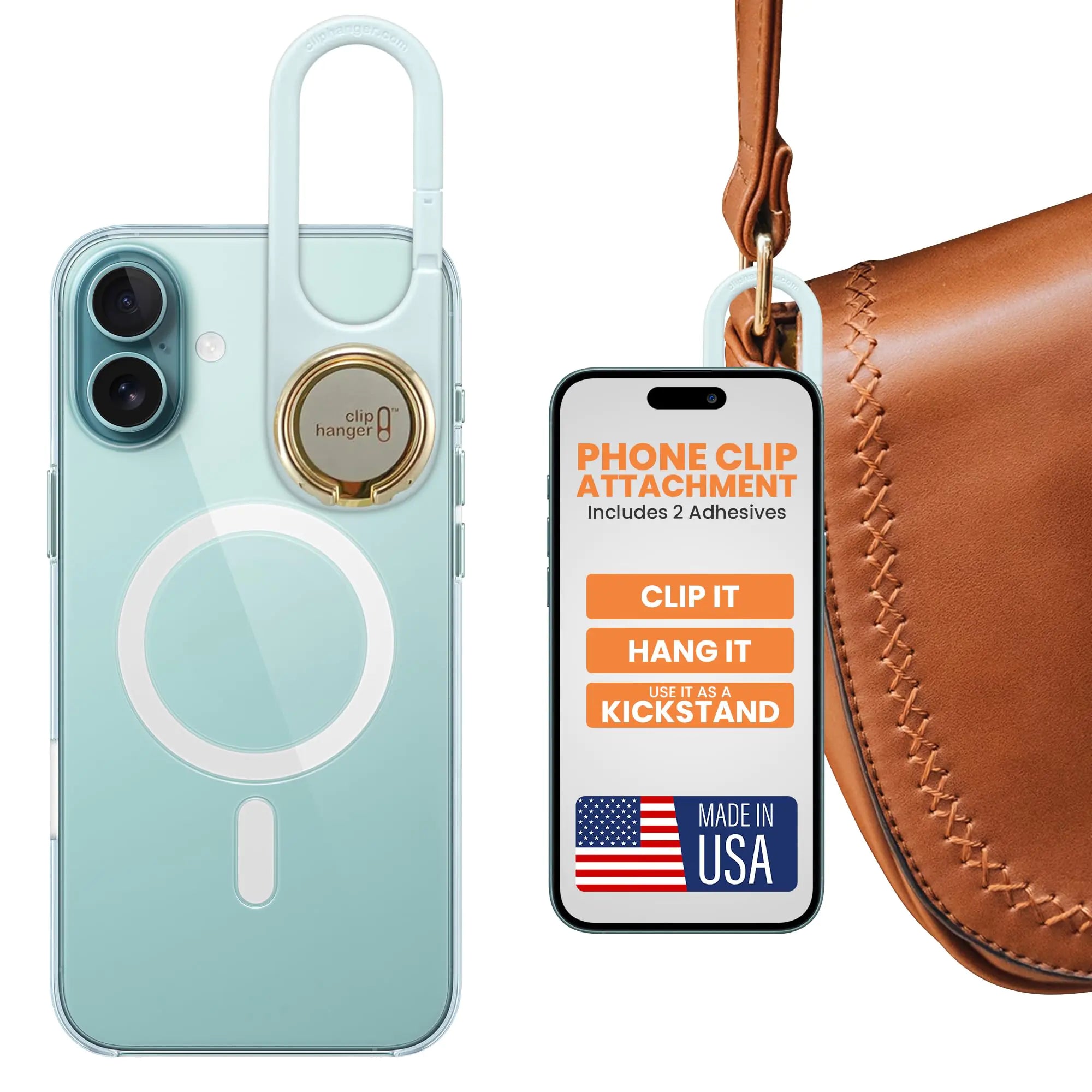 Cliphanger PIVIT with Gold Kickstand Holder & Grip for Hand - Finger Loop for Phone Case - Secure Phone Accessories for Texting and Selfies - White